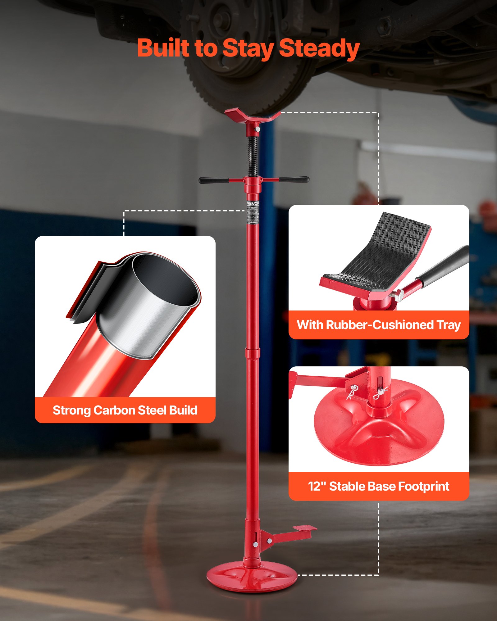 VEVOR Unterhub-Stützständer 750 kg, Höhenverstellbarer (1320–2032 mm) Wagenheberständer mit Kugelgelagertem Drehgriff & Pedal, zur Unterstützung von Fahrzeugkomponenten Autoreparatur