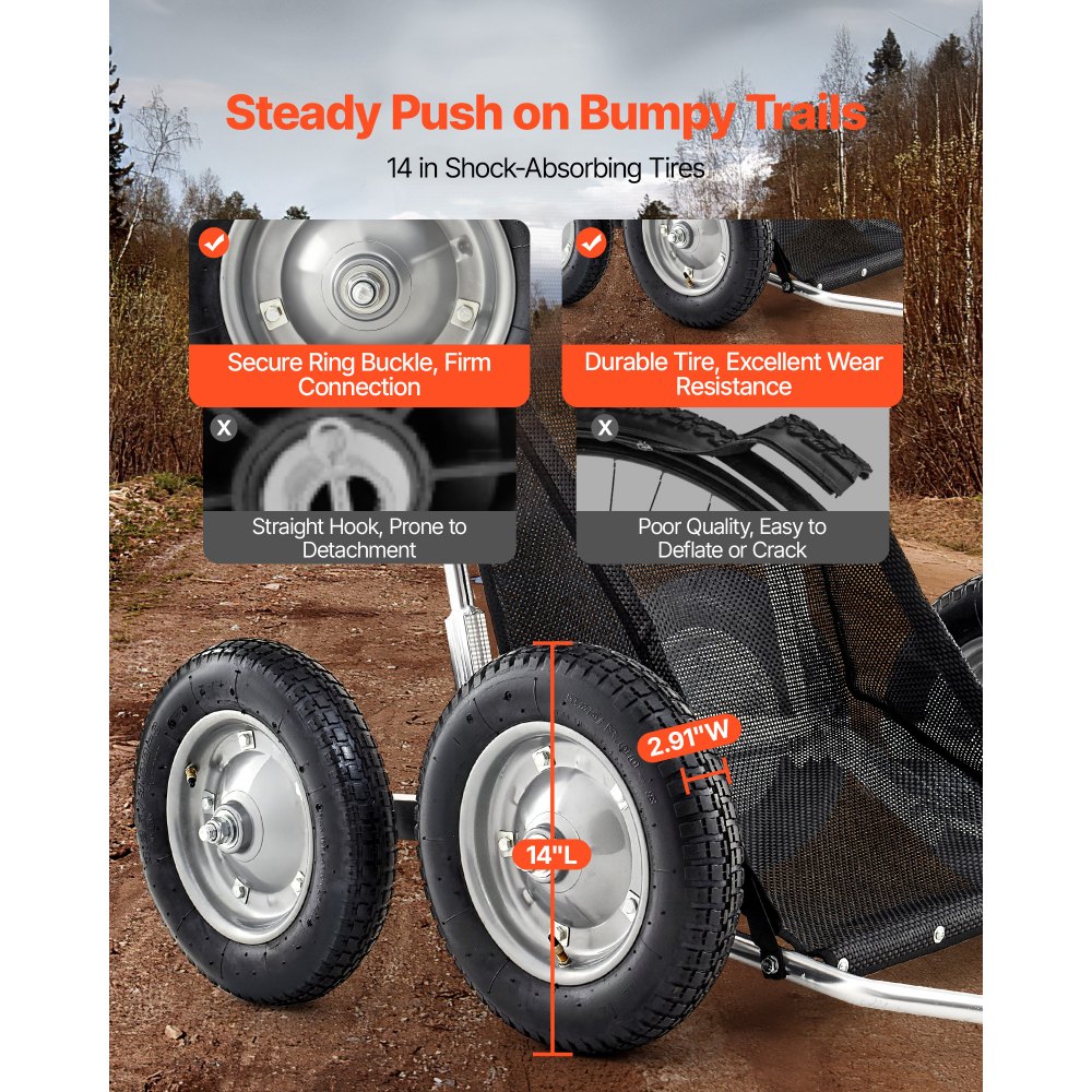 VEVOR Transportkarre Wildkarren 227 kg, Hochleistungs-Transportwagen, geländegängiger, zusammenklappbarer Wildtransportwagen mit stoßdämpfenden Reifen, Transportwagen für die Jagd Angeln Wandern