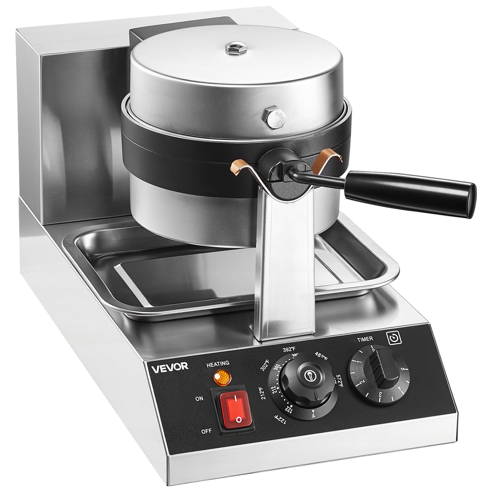 VEVOR Rundes Waffeleisen Waffel 1300 W, Kontaktgrill Belgische Waffeleisen 4 Stk. Edelstahl Waffeln Automat inkl. Lebensmittelclip & Bürsten & Verbrühungssicherer Griff, für Cafés, Restaurant usw.