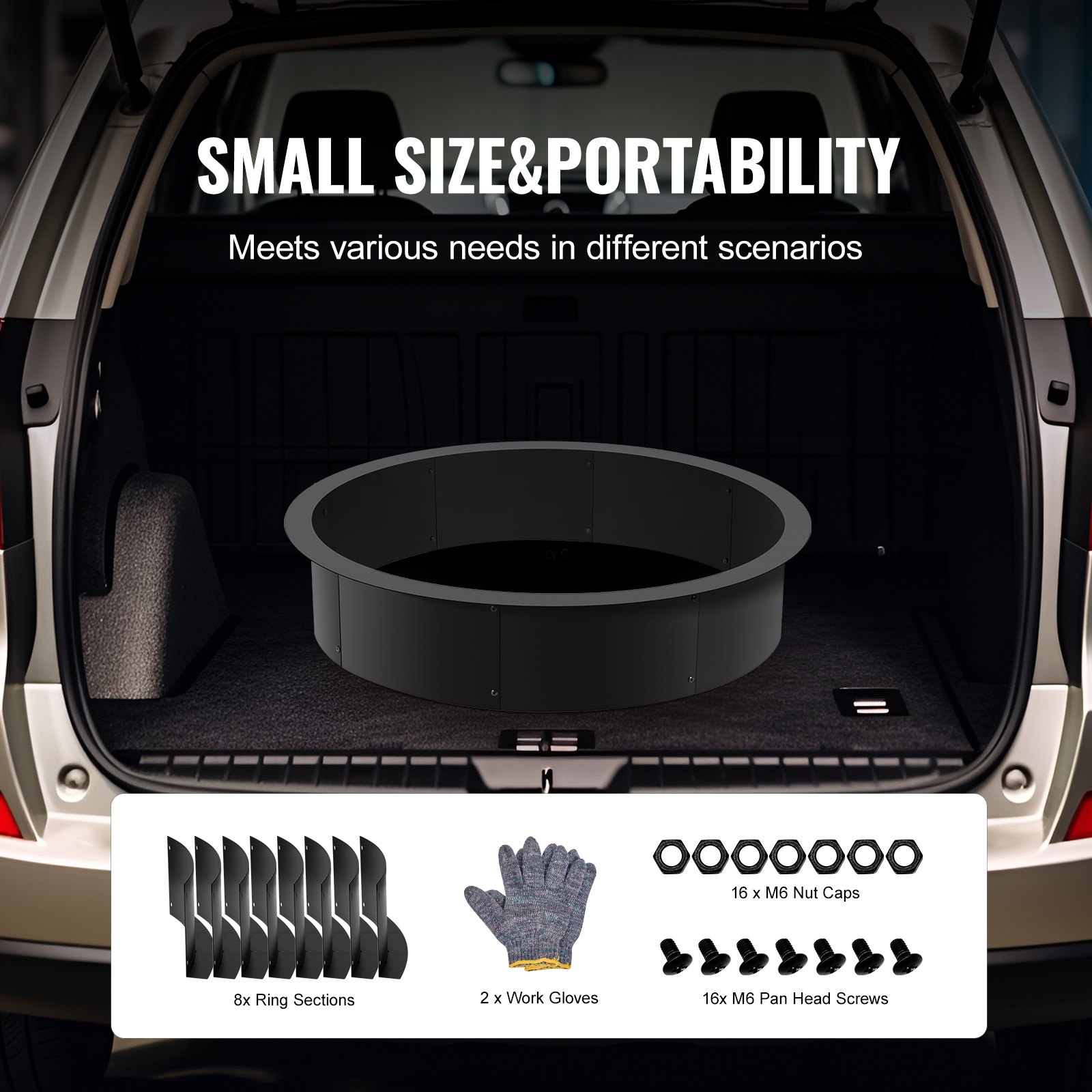 VEVOR Feuerstellenring, 40 Zoll Außendurchmesser/36 Zoll Innendurchmesser, 8,5 Zoll hohe Feuerstelleneinlage, robuste Karbonstahl-Auskleidung, DIY-Lagerfeuerring über oder im Boden, für Outdoor-Camping, Lagerfeuer