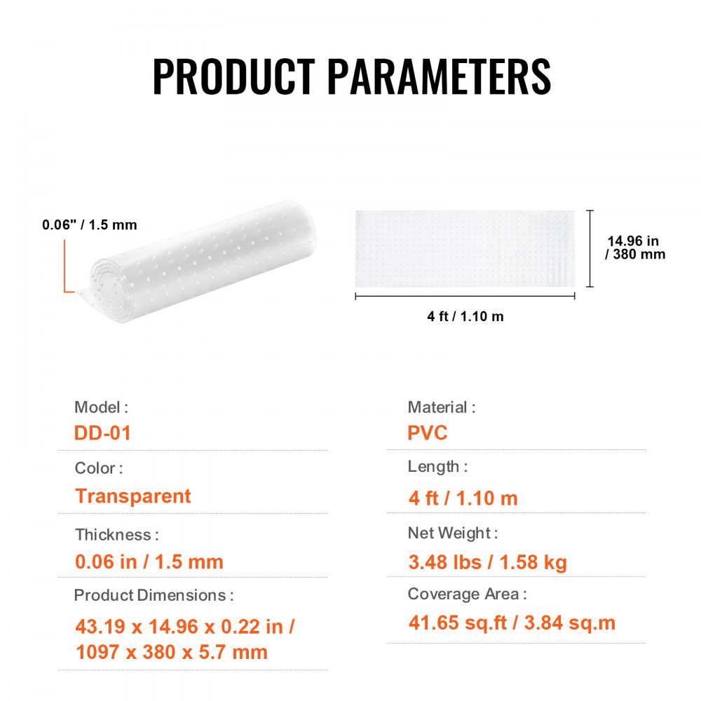 VEVOR Teppichschutz für Haustiere, 38,1 x 1,22 m, kratzfester PVC-Katzenteppichschutz für den Türrahmen, rutschfeste Katzenkratzschutzmatte, leicht zuschneidbarer Kunststoff-Teppichkratzstopper