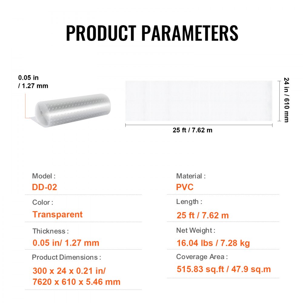 VEVOR Teppichschutz für Haustiere, 61 x 7,6 m, kratzfester PVC-Teppichschutz für Katzen für den Türrahmen, rutschfeste Katzenkratzschutzmatte, leicht zuschneidbarer Kunststoff-Teppichkratzstopper