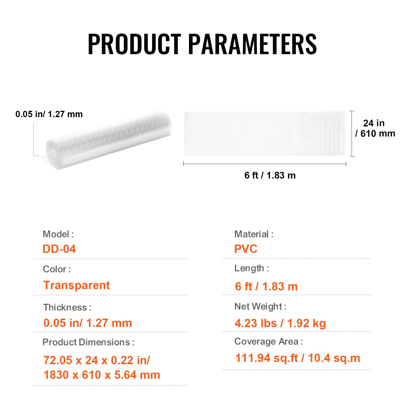 VEVOR Teppichschutz für Haustiere, 61 x 1,83 m, kratzfester PVC-Katzenteppichschutz für den Türrahmen, rutschfeste Katzenkratzschutzmatte, leicht zuschneidbarer Kunststoff-Teppichkratzstopper