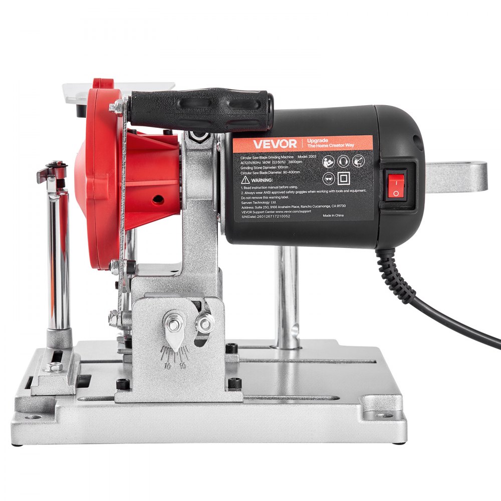 VEVOR 140W Sägeblattschärfgerät, 5700 U/min Kreissägeblattschleifer mit 100mm Schleifscheibe, Elektr. Schärfmaschine mit ±25° Einstellwinkel für 90-400mm Sägeblätter, Blattschärfer für Holzbearbeitung