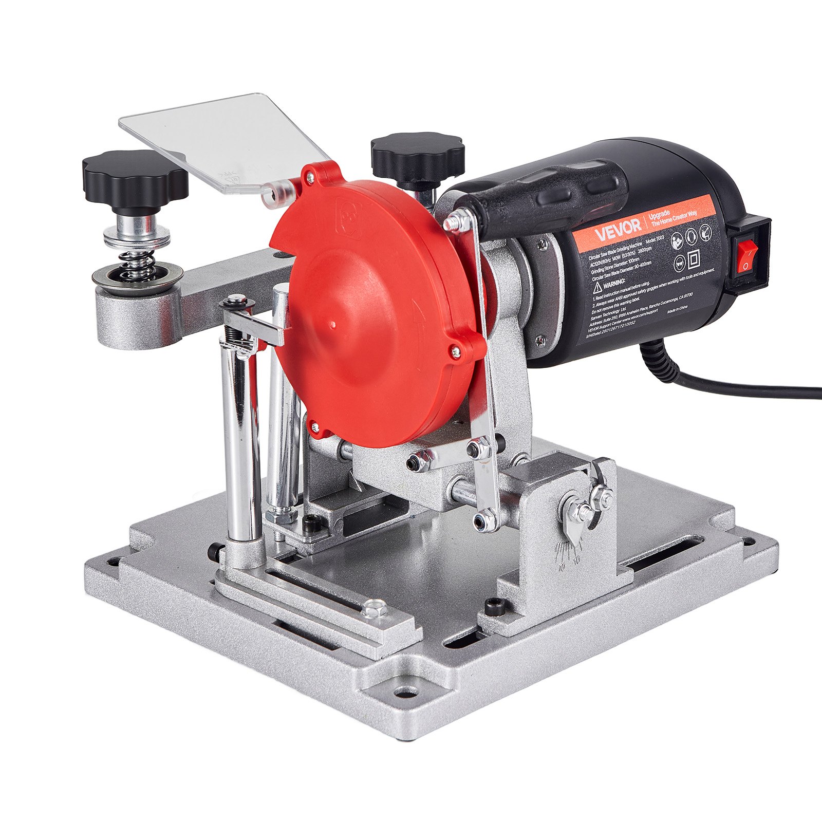 VEVOR 140W Sägeblattschärfgerät, 5700 U/min Kreissägeblattschleifer mit 100mm Schleifscheibe, Elektr. Schärfmaschine mit ±25° Einstellwinkel für 90-400mm Sägeblätter, Blattschärfer für Holzbearbeitung