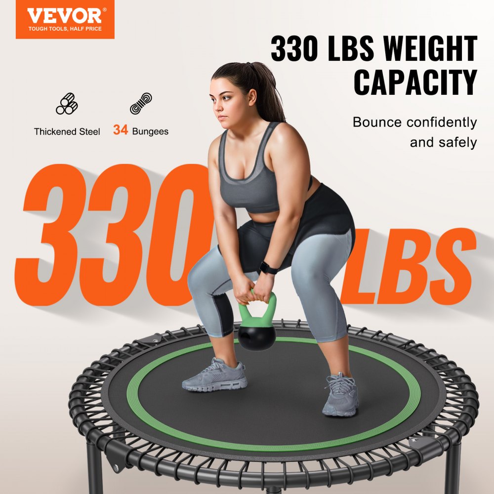 VEVOR Faltbares Mini-Trampolin Fitness-Rebounder 1027 mm, 150 kg belastbares Tainingstrampolin, Rebounder Sport Trampolin Mini-Trampolin Gartentrampolin für Erwachsene für Indoor-/Gartentraining