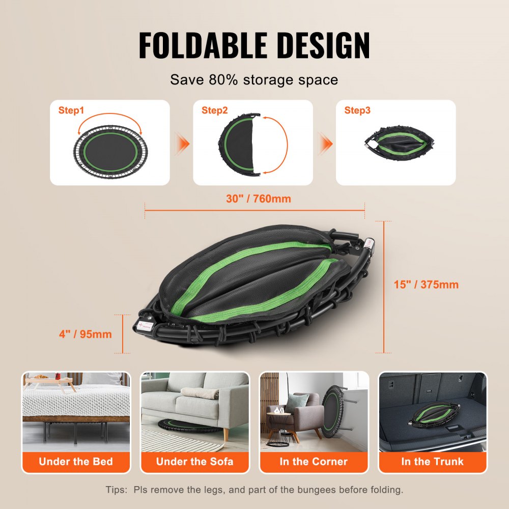 VEVOR Faltbares Mini-Trampolin Fitness-Rebounder 1027 mm, 150 kg belastbares Tainingstrampolin, Rebounder Sport Trampolin Mini-Trampolin Gartentrampolin für Erwachsene für Indoor-/Gartentraining