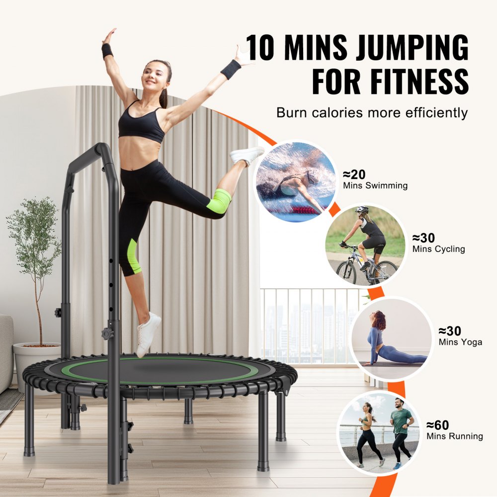 VEVOR Faltbares Mini-Trampolin Fitness-Rebounder 1027 mm, 150 kg belastbares Tainingstrampolin, Rebounder Sport Trampolin Mini-Trampolin Gartentrampolin mit 4-stufig höhenverstellbarem Schaumstoffgriff