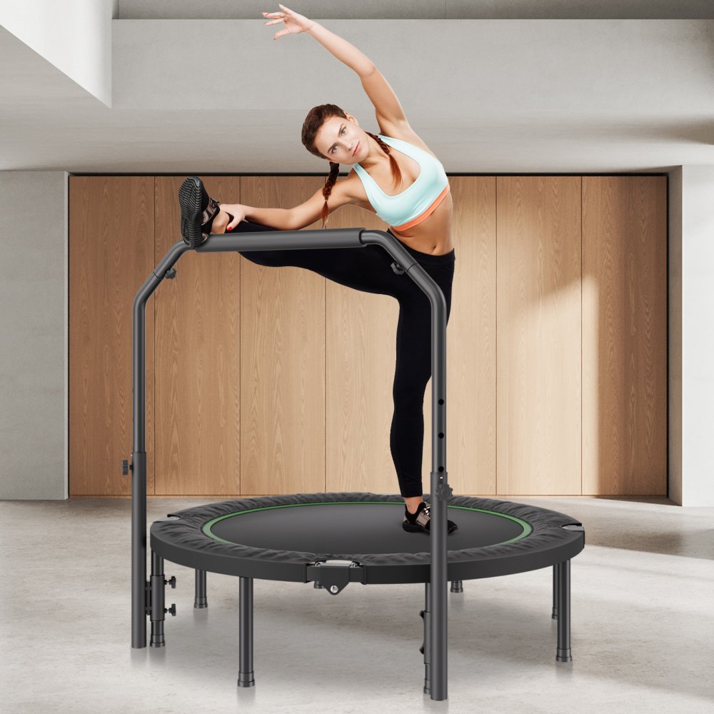 VEVOR Foldable Mini Trampoline Fitness Rebounder 132 cm, 205 kg Load Capacity Training Trampoline, Rebounder Sports Trampoline Garden Trampoline with 4-Level Height-Adjustable Handle & 40 Springs