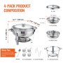 VEVOR Edelstahl Chafing Dish Set Rund 5,38 L 4 Stk. Speisenwärmer Wärmebehälter Suppenwärmer, Speisen Warmhaltebehälter Suppentopf Chafing Dishes Set mit 2 Brennstoffbehälter für Catering Buffet