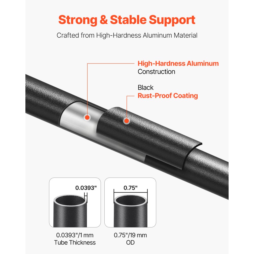 VEVOR Geländerstab, 51er-Set, φ19x660 mm Aluminium Zierstab für Treppengeländer, Treppenbaluster, Hohldeckgeländer mit Geländerkappen und Schrauben für Treppen, Veranda, Terrasse, Zaun, schwarz