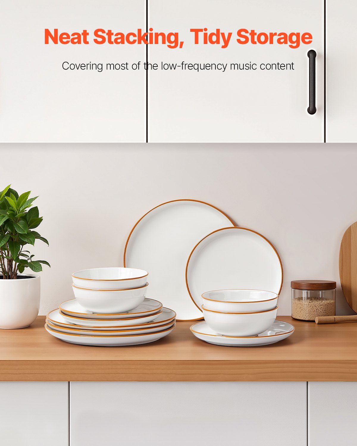 VEVOR Dinnerware Set for 4 People (12-piece) Round Plate and Bowl Sets, Ceramic Dinnerware, Dishwasher and Microwave Safe, for Dessert, Salad, Soup, Pasta, White