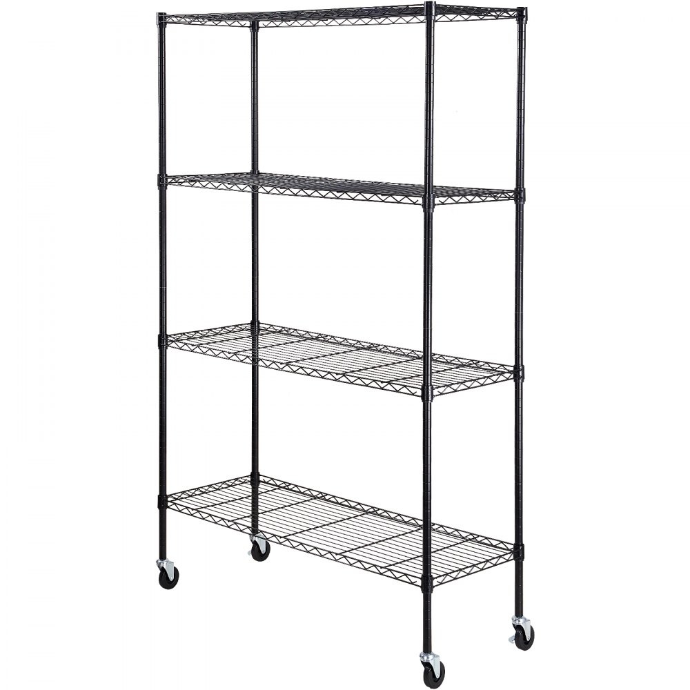VEVOR Lagerregal mit Rädern, 4-stufig verstellbar, 700 lbs Kapazität, robuste Garagenregale, Metall-Organizer, Drahtregal, schwarz, 120 x 45 x 188 cm für Küche, Speisekammer, Keller, Badezimme