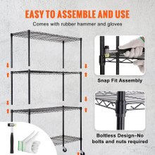 VEVOR Lagerregal mit Rädern, 4-stufig verstellbar, 700 lbs Kapazität, robuste Garagenregale, Metall-Organizer, Drahtregal, schwarz, 120 x 45 x 188 cm für Küche, Speisekammer, Keller, Badezimme