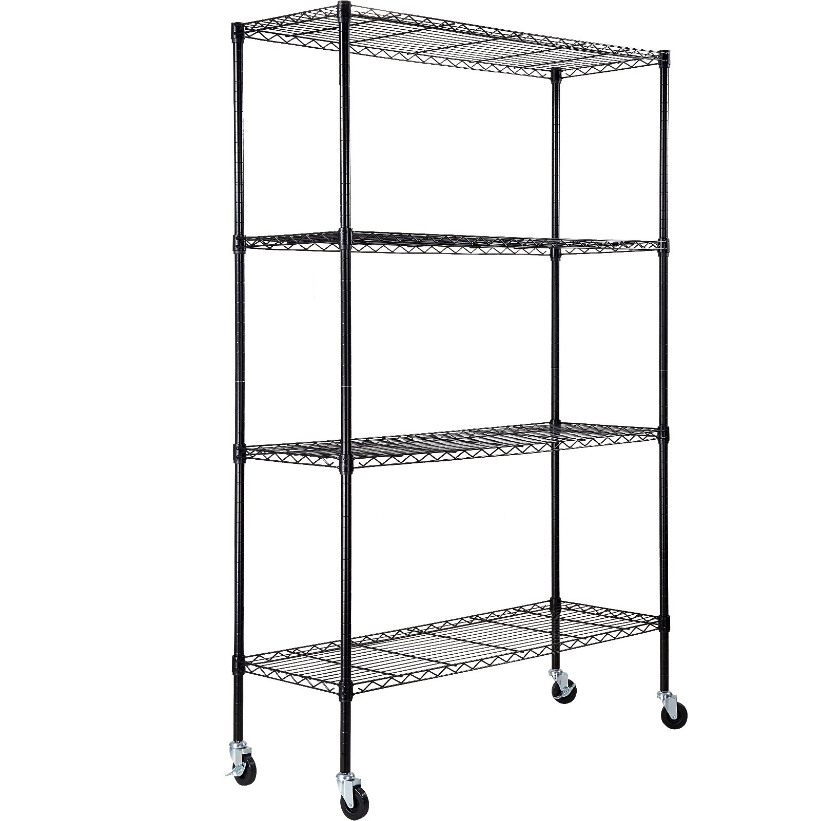 VEVOR Lagerregal mit Rädern, 4-stufig verstellbar, 700 lbs Kapazität, robuste Garagenregale, Metall-Organizer, Drahtregal, schwarz, 120 x 45 x 188 cm für Küche, Speisekammer, Keller, Badezimme