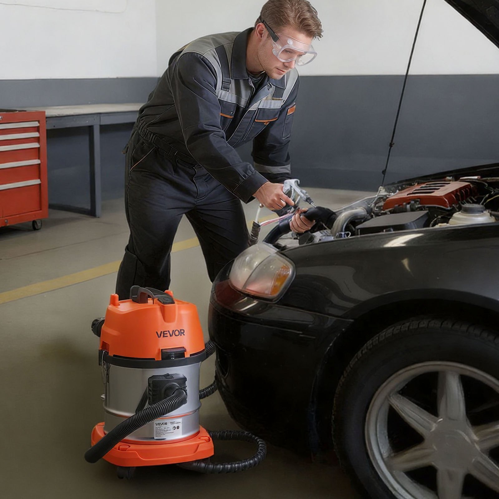 VEVOR Walnuss Strahlgerät, 13 L, 1200 W, Mobiles Sandstrahlgerät zur Entkohlung von Ansaugkrümmern & Ventilen, Sandstrahlmaschine – mit 2,5 kg Walnussschalen-Strahlmittel & 23 Adaptern