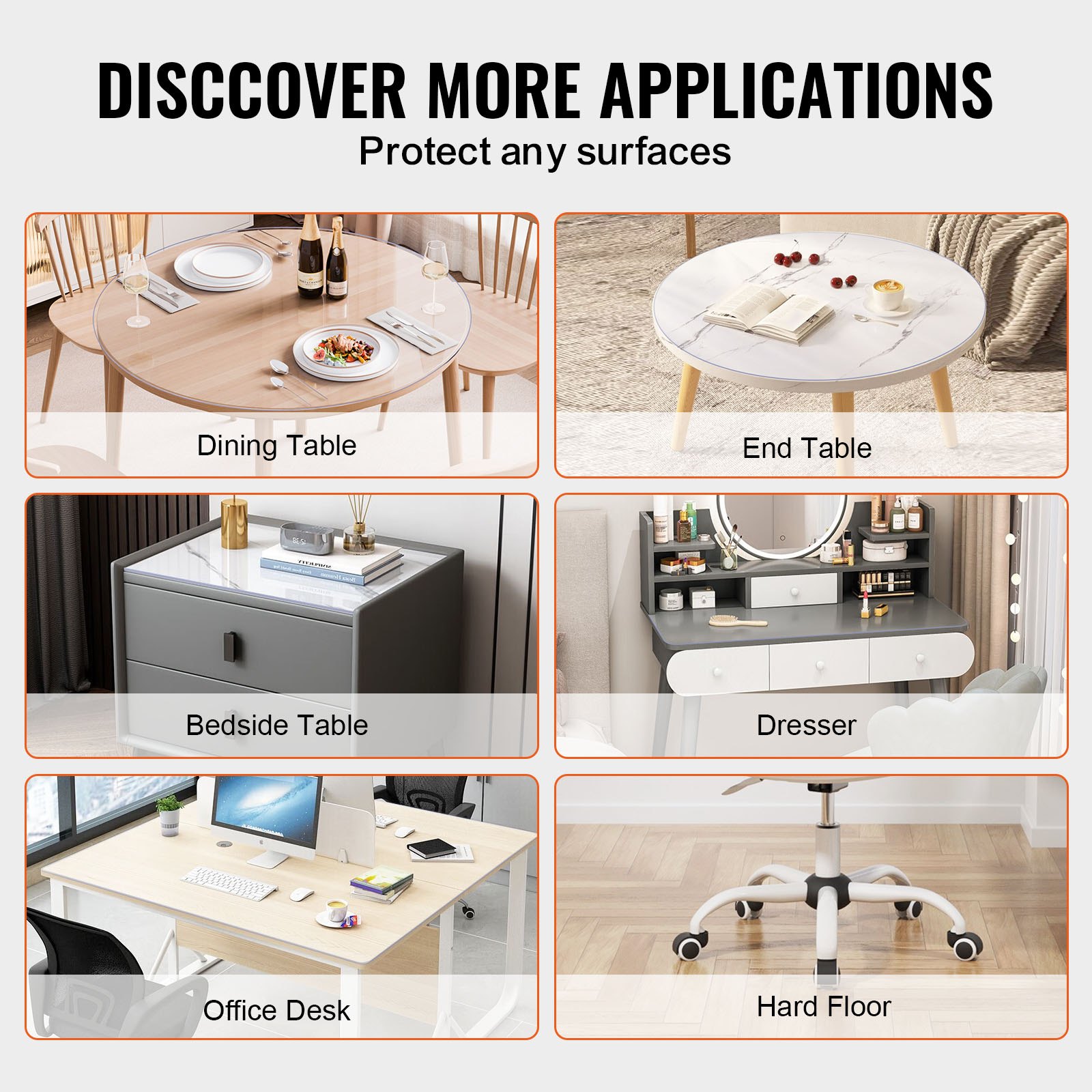 VEVOR Plastic Tablecloth, 42 x 42 inches, 2.0 mm thick, transparent table protector, round PVC desk mat, waterproof and easy-to-clean desk pad, tablecloth, for office, dresser, dining table, nightstand