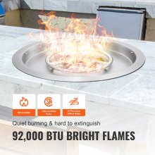 VEVOR Φ 485,14 mm Feuerschalenpfanne rund Feuerstelle Temperaturen von bis zu 800 °C 92.000 BTU Anwendbare Gasarten Propan Erdgas Edelstahl Feuerstellenbrenner Φ 559,5 x 87 mm Pool Partys im Freien
