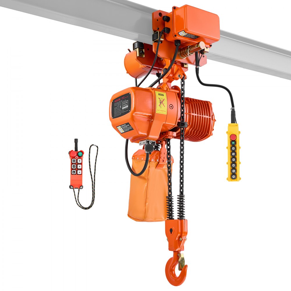 VEVOR Elektrischer Kettenzug 2000 kg, 6,1 m Hubhöhe, Dreiphasig, mit 100 m Funk- & 4,8 m Kabelfernbedienung, G100-Doppelkette, Notstopp, Elektrokettenzug für Fabriken, Lagerhallen & Garagen