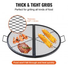 VEVOR Φ 910 x 25 mm X-Marks Feuerstellen-Grillrost, Faltbarer Runder Grillrost, Robuster Lagerfeuer-BBQ-Grillrost aus Stahl mit Griff & Stütz-X-Draht, Tragbares Camping-Kochgeschirr, Schwarz