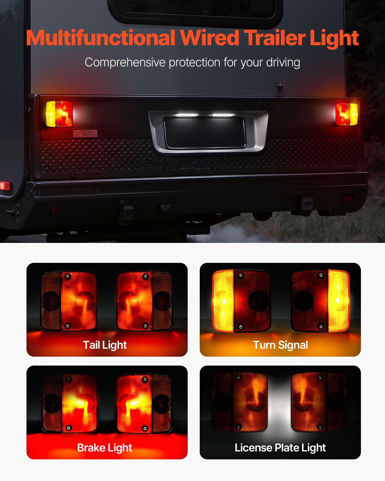 VEVOR Anhängerlichter Anhängerleuchten 2 Stk. mit 4 Modi (Bremslicht/Blinklicht/Rücklicht/Kennzeichenleuchte), wasser- und staubdichtes Anhängerbeleuchtungsset für Lkw Boot Wohnmobil