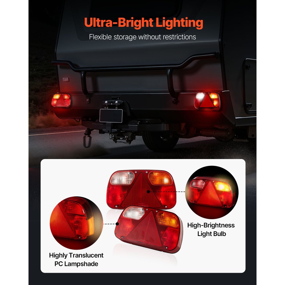 VEVOR Anhängerlichter Anhängerleuchten 2 Stk. mit 6 Modi (Bremslicht/Blinker/Rücklicht/Kennzeichen/Rückfahrscheinwerfer/Nebelscheinwerfer), Anhängerbeleuchtungsset mit Kabelbaum für Lkw