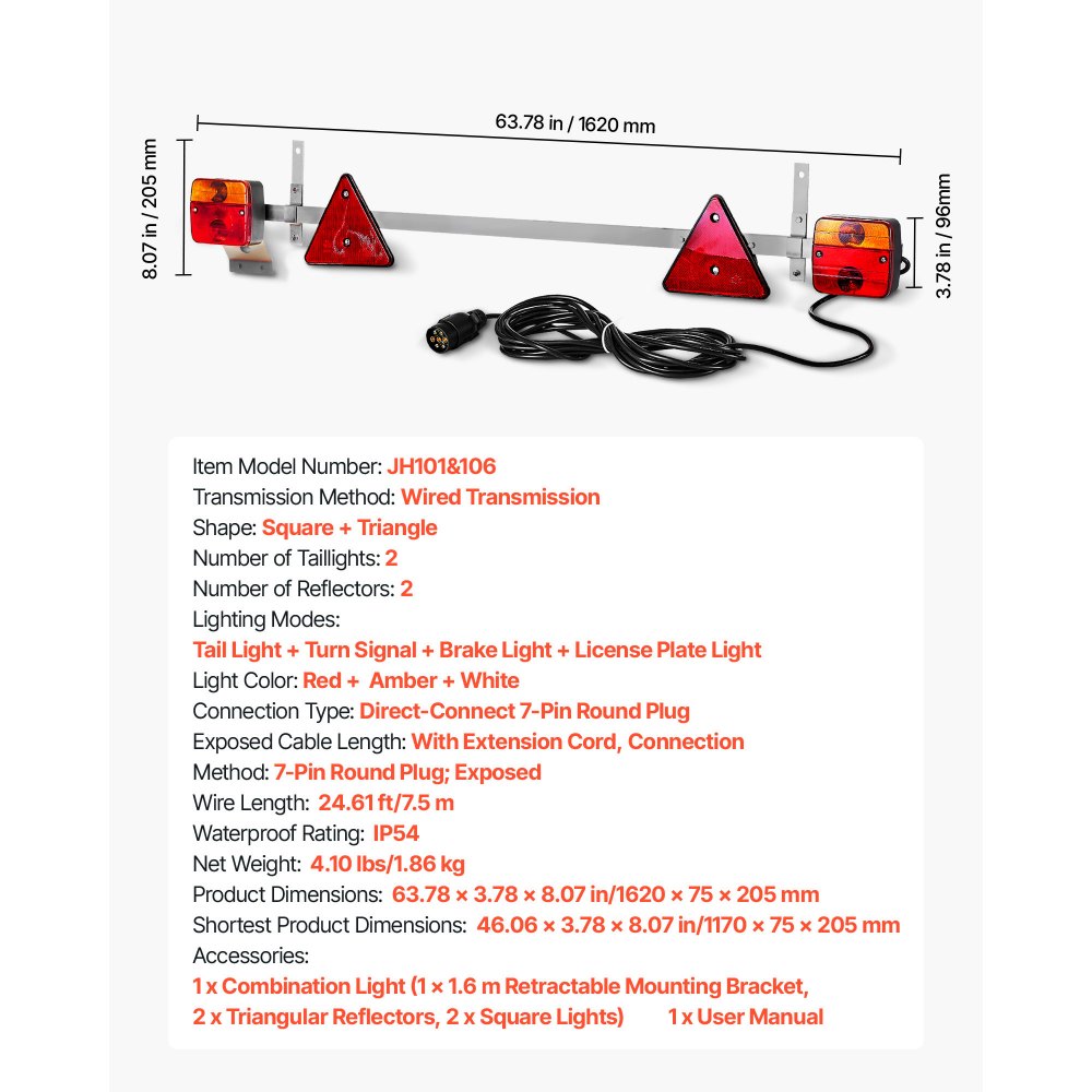 VEVOR Anhängerlichter Anhängerleuchten mit Modi (Bremslicht/Blinklicht/Rücklicht/Kennzeichenleuchte), wasser- und staubdichtes Anhängerbeleuchtungsset mit Kabelbaum für Boot, Wohnmobil