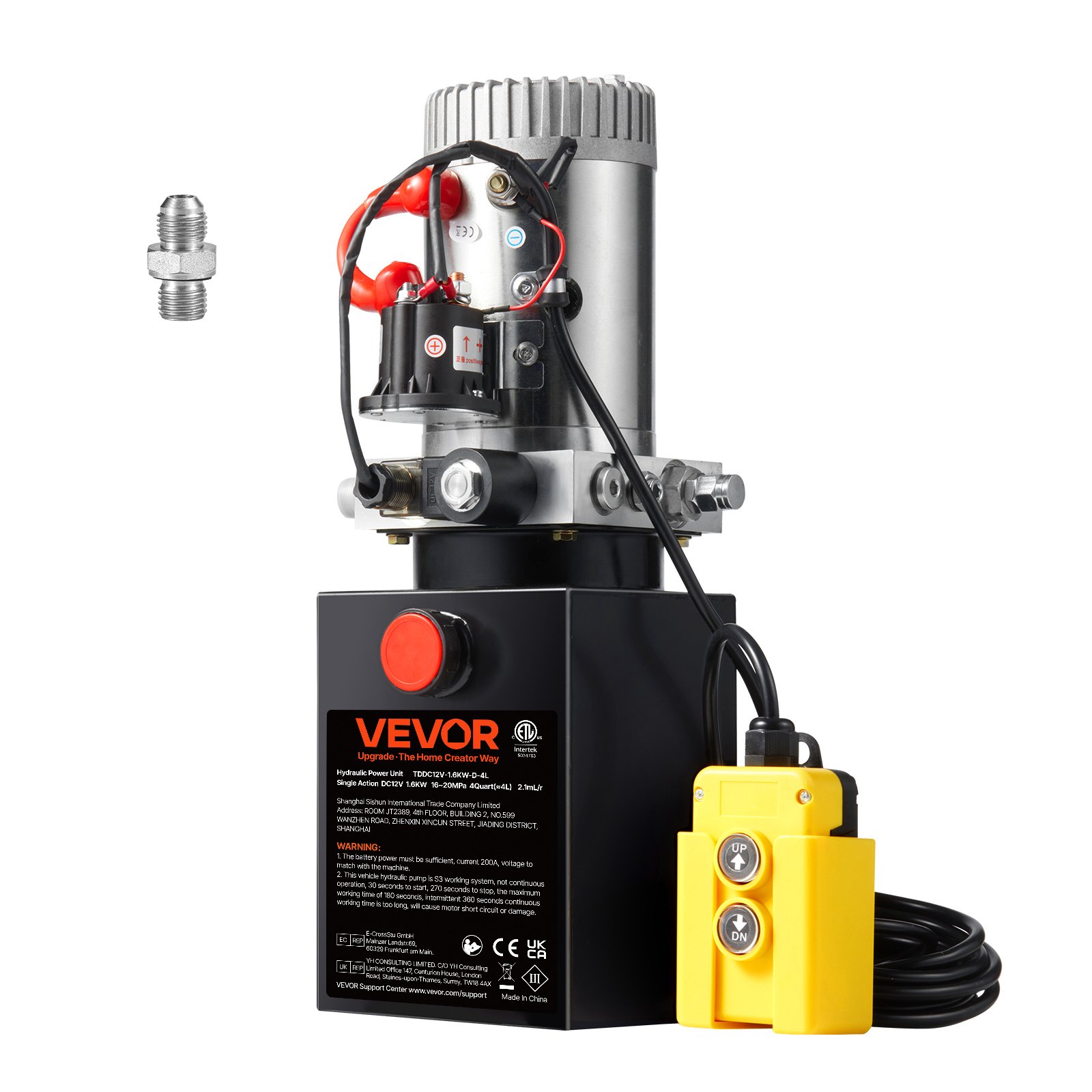 VEVOR Hydraulic Pump Hydraulic Power Pack 12V Hydraulic Power Pack 1600W, Single-Acting Hydraulic Pump Hydraulic Power Pack, 1 Gal Tank Hand Pump Hydraulic Power Pack, for Elevators, Forklifts, etc.