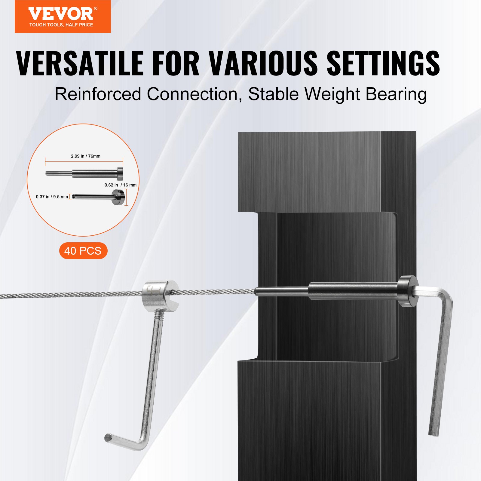 VEVOR 40er-Pack unsichtbares Kabelgeländer-Set, T316 Edelstahl 1/8 Zoll unsichtbarer Empfänger und Pressbolzenende für Kabelgeländer, Pressspanner 1/8 Zoll für Holz-/Metallpfosten, schwarz