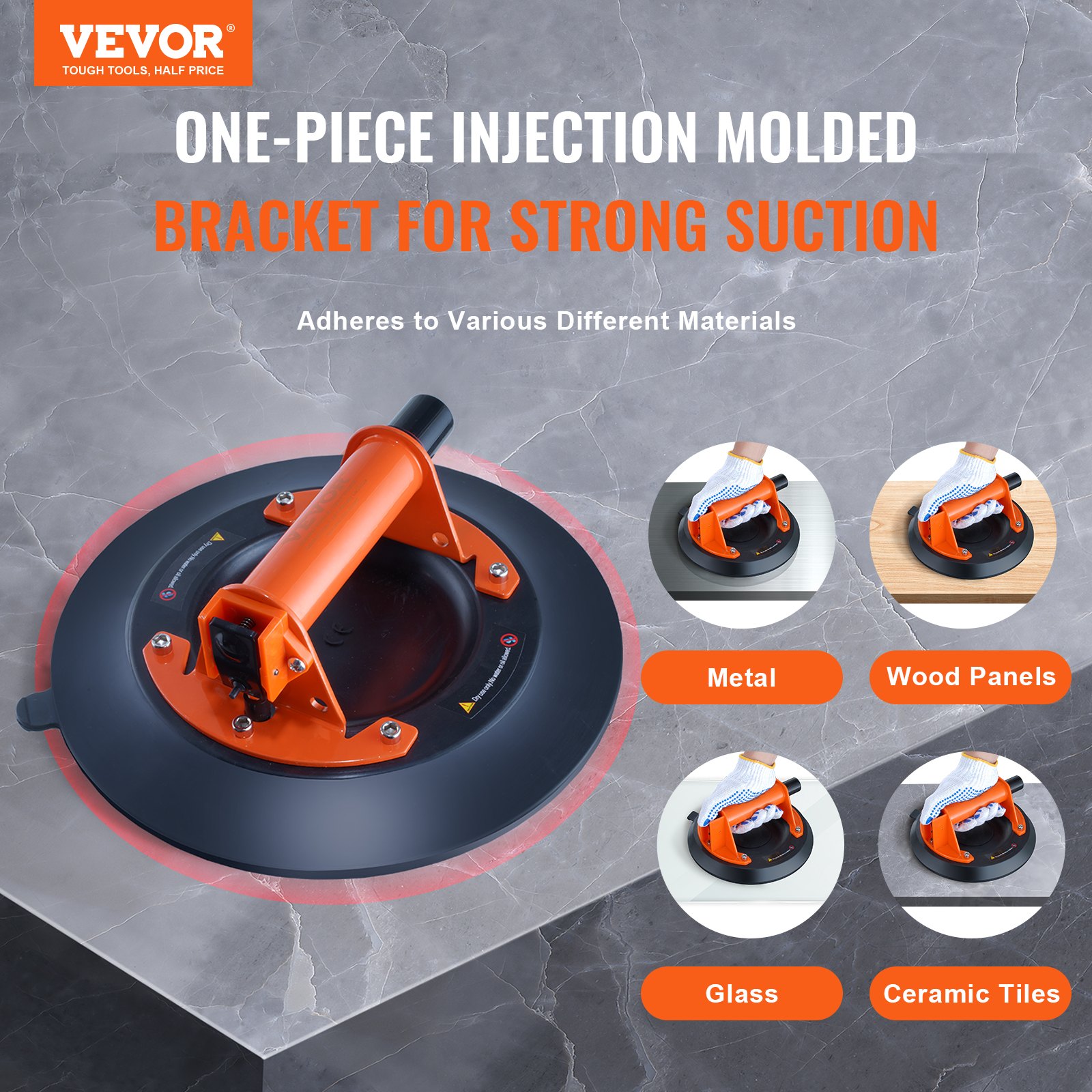 VEVOR Saugheber aus NBR Glasheber φ254mm Vakuumheber Belastbarkeit 120-449kg Glassauger Betriebstemperatur -20-60℃ Plattenheber Vakuum Saugnapf mit Stahlgriff inkl. Aufbewahrungsbox Handschuhe