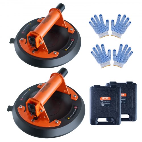 VEVOR 2er Set Saugheber aus NBR Glasheber φ203mm Vakuumheber Belastbarkeit 99-278kg Glassauger Betriebstemperatur -20-60℃ Plattenheber Vakuum Saugnapf mit ABS-Griff inkl. Aufbewahrungsbox Handschuhe