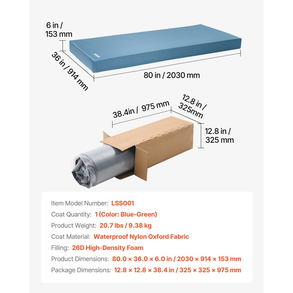 VEVOR Pflegematratze, 158 kg Tragkraft, medizinische Schaumstoffmatratze, wasserdicht, für die Behandlung von Dekubitus in Pflegeheimen & der häuslichen Pflege, 2030x914x153 mm