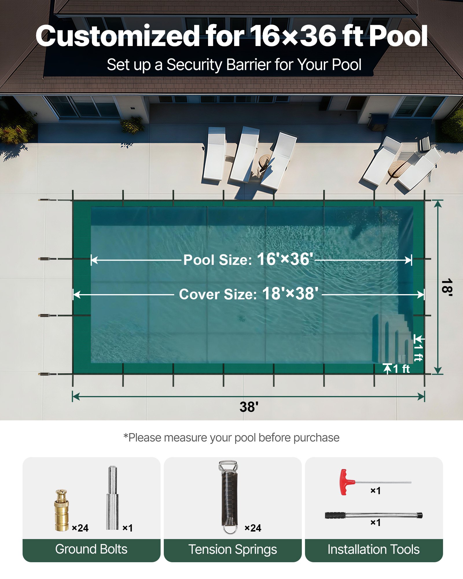 VEVOR Pool Abdeckplane rechteckig 5,47 x 11,47 m, Poolüberdachung aus Polypropylen, Winterabdeckplane Pool Grün, Staubdicht Sicherheit, Poolabdeckung Enges Netz, Sicherheitsabdeckung für Schwimmbäder