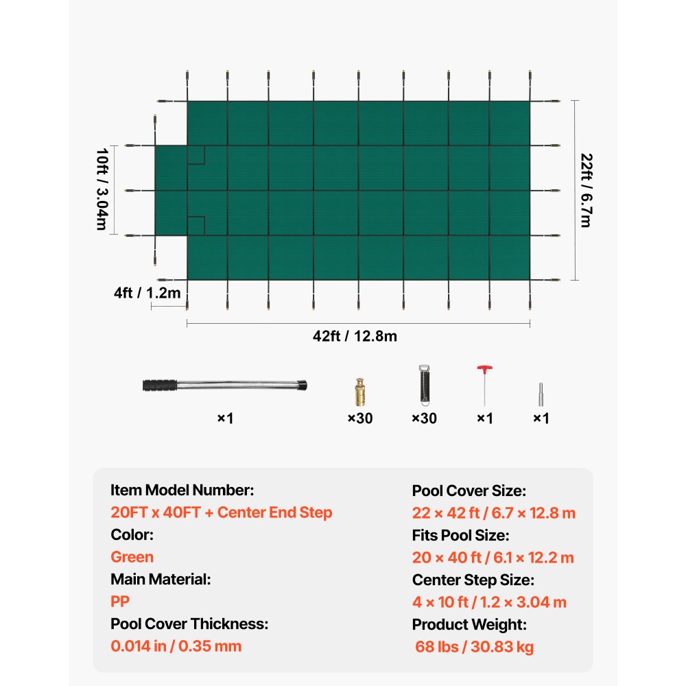 VEVOR Pool Abdeckplane 6,7 x 12,8 m Polypropylen Winterabdeckplane Passend für 6,1 x 12,2 m Poolgröße Poolplane poolabdeckung Winterabdeckung Poolüberdachung