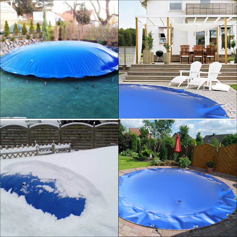VEVOR Pool Abdeckplane Rundlich, 3,5 m Winterabdeckplane aus PVC, Blaue Poolplane Rundlich mit 12,6 m Seil, 20 x Erdungsschrauben, 1 x Elektrische Luftpumpe, für Pools wie Haus, Garten, Hotel, Technik