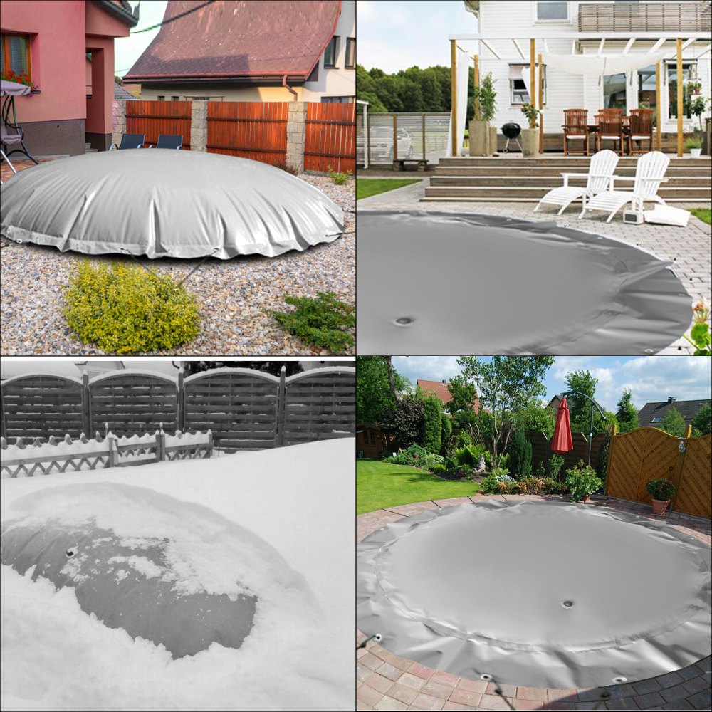 Vevor Aufblasbar Poolabdeckung Pool Abdeckplane Winterabdeckplane Rund 3,5m Grau