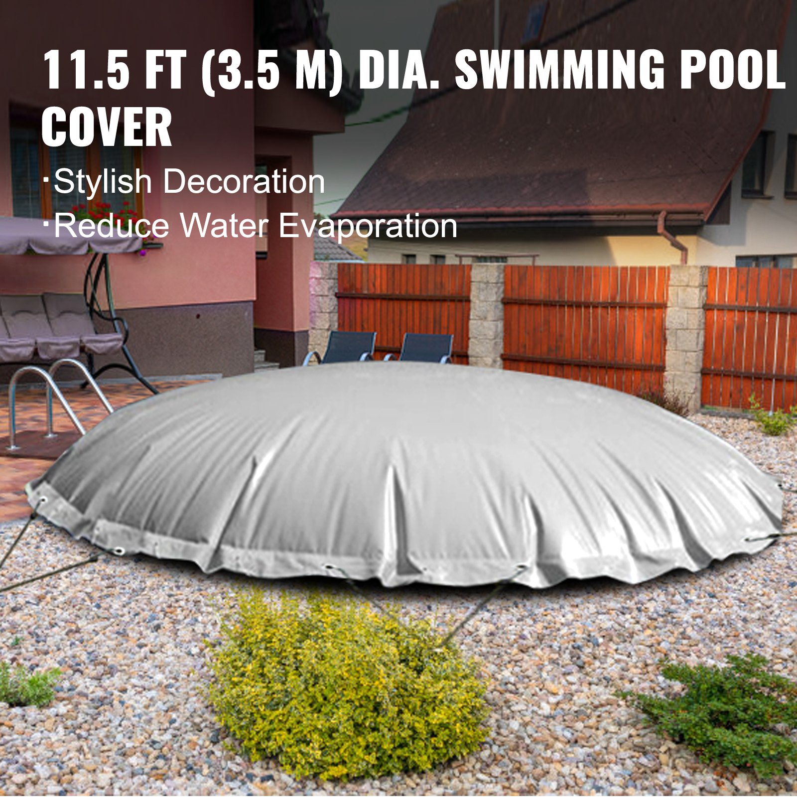 Vevor Aufblasbar Poolabdeckung Pool Abdeckplane Winterabdeckplane Rund 3,5m Grau