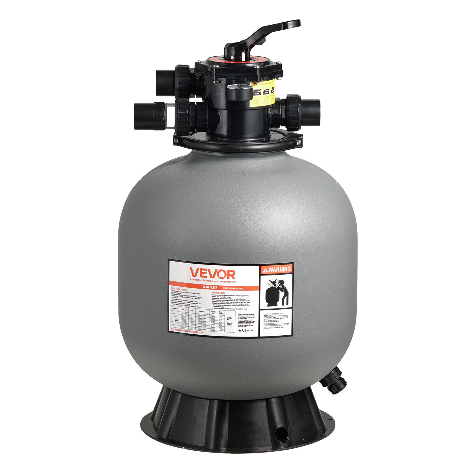 VEVOR Sandfilter, 500 mm Filterkessel, 189,3 L/min Sandfiltersystem, Filterbehälter mit 7-Wege-Mehrwegeventil, Rückspül-, Spül-, Umwälz-, Abwasser-, Winter- & Geschlossenmodus, für Aufstellpools