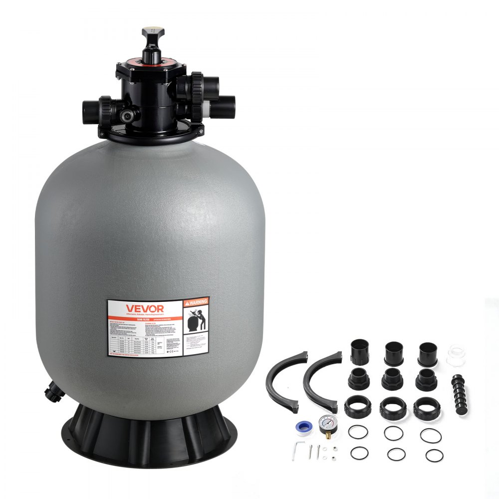 VEVOR Sandfilter, 600 mm Filterkessel, 246 L/min Sandfiltersystem, Filterbehälter mit 7-Wege-Mehrwegeventil, Rückspül-, Spül-, Umwälz-, Abwasser-, Winter- & Geschlossenmodus, für Aufstellpools