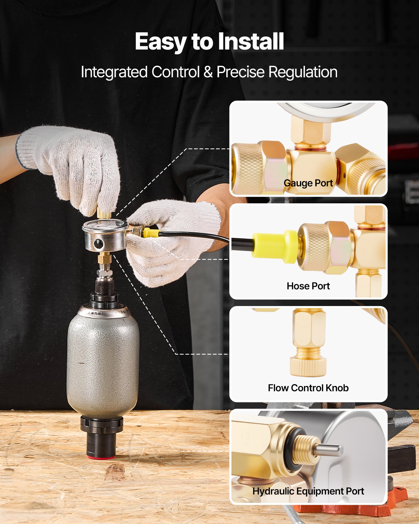 VEVOR Hydraulic Nitrogen Accumulator Charging Kit, 0-100 Bar Nitrogen Fill Kit, Pressure Test System with 1 Pressure Gauge, 1 Gas Hose, 1 Valve Body and 1 CGA580 Adapter for Construction Machinery