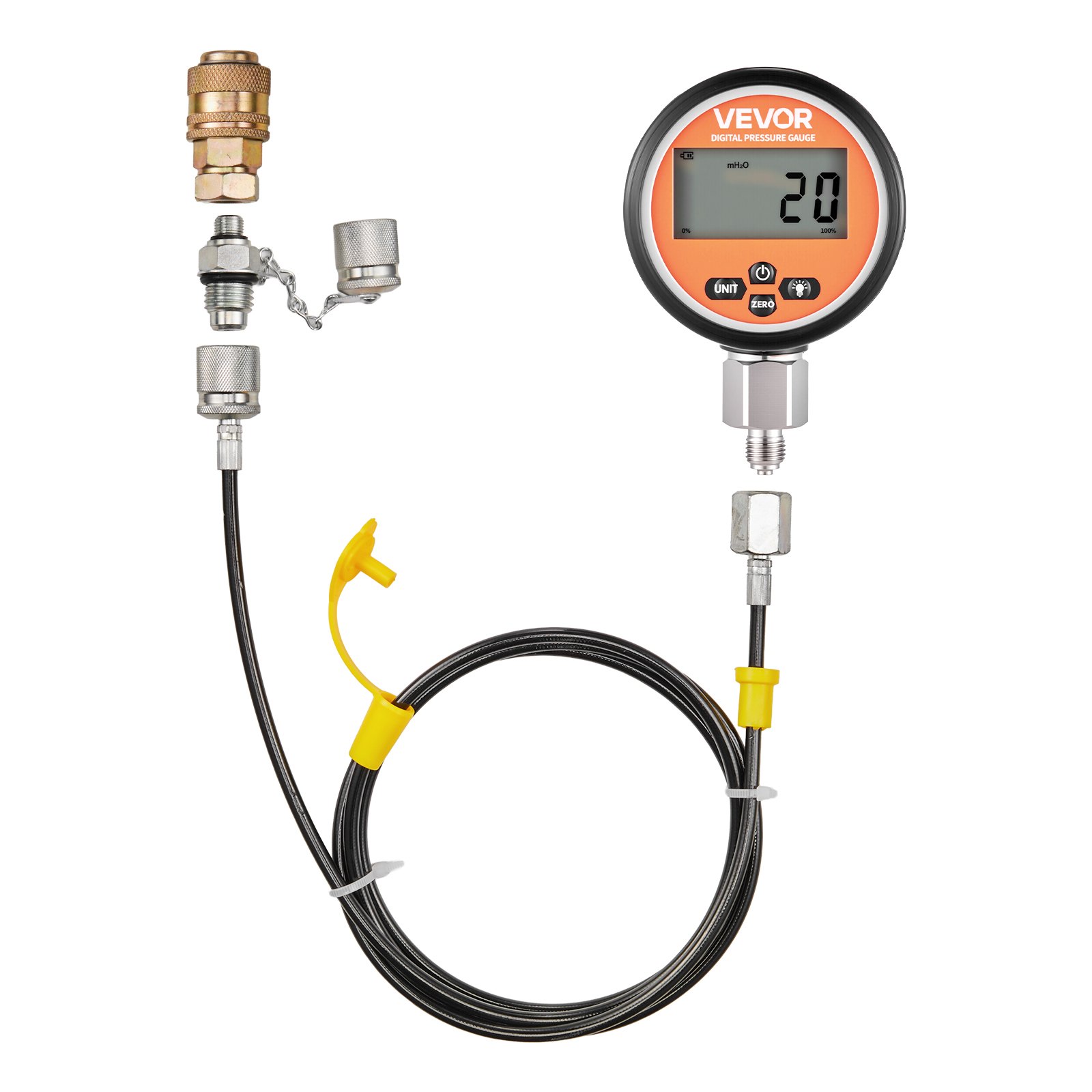 VEVOR digitales Hydraulikdruck Testkupplungsset, 10000 PSI Druckmessgerät Manometer Tester mit 2 Messgeräten & 9 Testkupplungen & 2 Schnellkupplungen & 2 Schläuchen für Bagger Baumaschinen