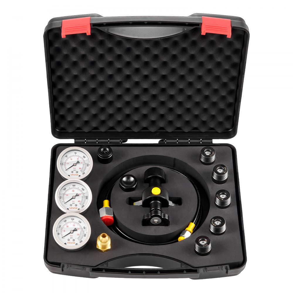 VEVOR Hydraulisches Stickstoffspeicher-Ladeset, Stickstofffüllset, Druckprüfsystem mit 3 Messgeräten (1500, 4000, 6000 PSI), 6 Adapterkupplungen, 1 Gasschlauch, 1 Ventil, 1 CGA580-Adapter