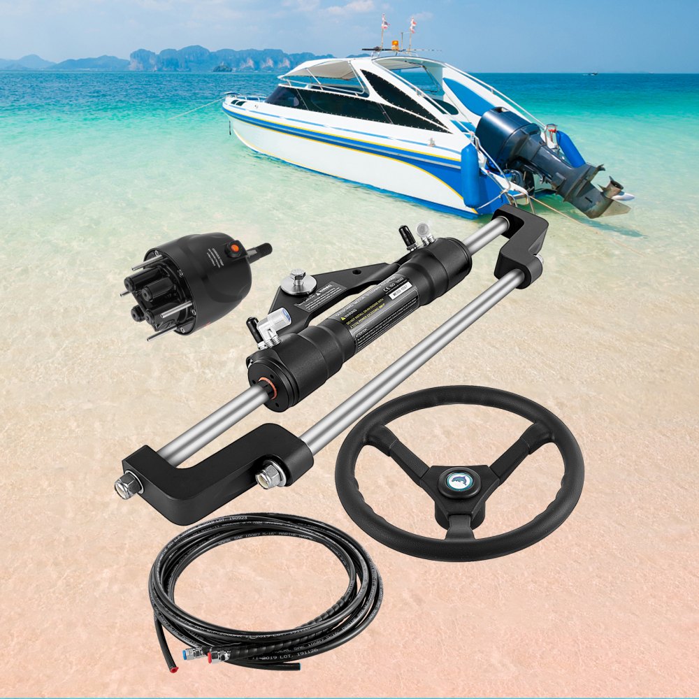 VEVOR Hydraulisches Bootslenkungsset, 300 PS, hydraulisches Lenkungsset, Steuerpumpe, Zylinder, Rad, 18 Fuß Schlauch, hydraulisches Lenkungsdichtungsset, korrosionsbeständiges Bootslenksystem, Marine-