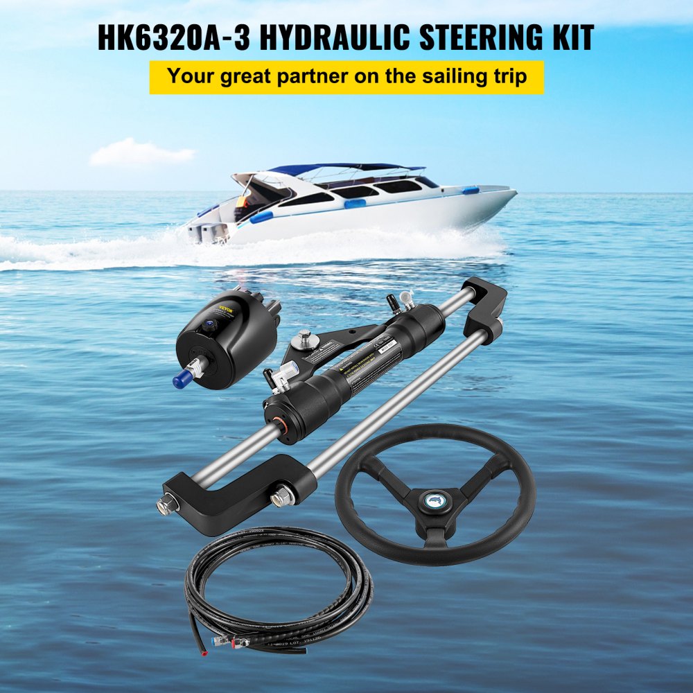 VEVOR Hydraulic Boat Steering Kit 300 HP, Hydraulic Steering Kit Helm Pump, Hydraulic Outboard Steering Kit with 20 Foot Hydraulic Steering Hose for Boat Steering System