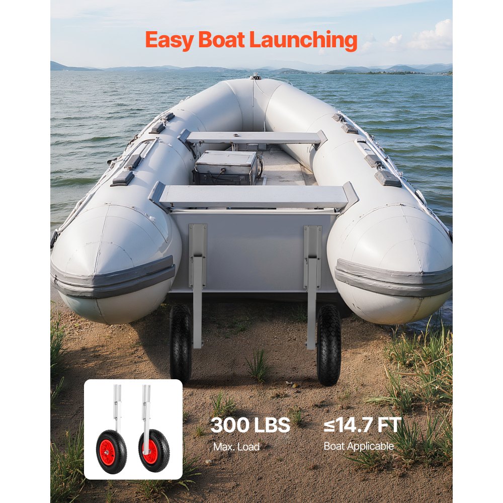 VEVOR Boat Launching Wheels, 136.1 kg Load Capacity, 381 mm Aluminium Alloy Transom Wheel with Inflatable Rubber Tires, Folding Launch Wheels with 4 Quick Release Pin, Fit 4.5m Inflatable Fishing Boat