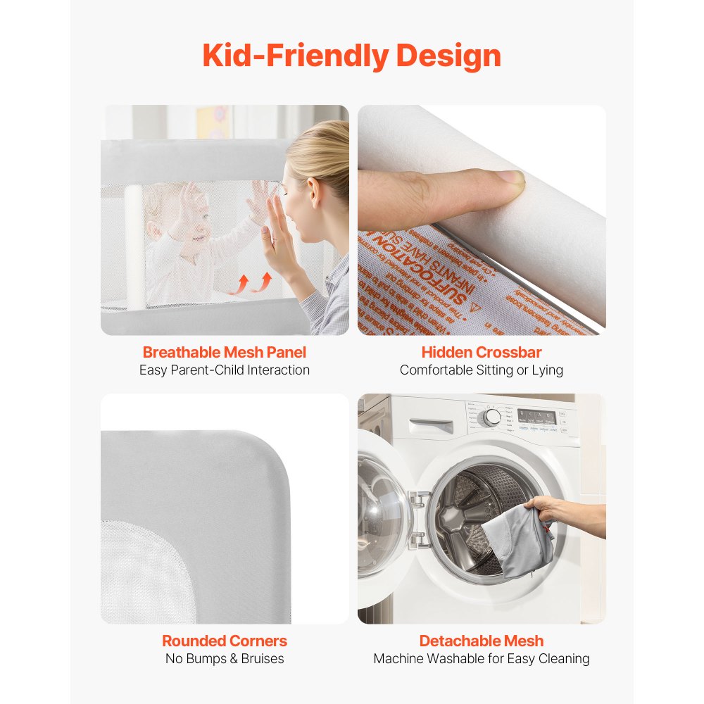 VEVOR Bettgitter, Bettschutzgitter mit verstärktem Eisenrohr und Oxford-Stoff, 45-67 cm höhenverstellbares Kinderbettgitter, Kinderbettschutzgitter, Rausfallschutz für Kinderbett, Etagenbett