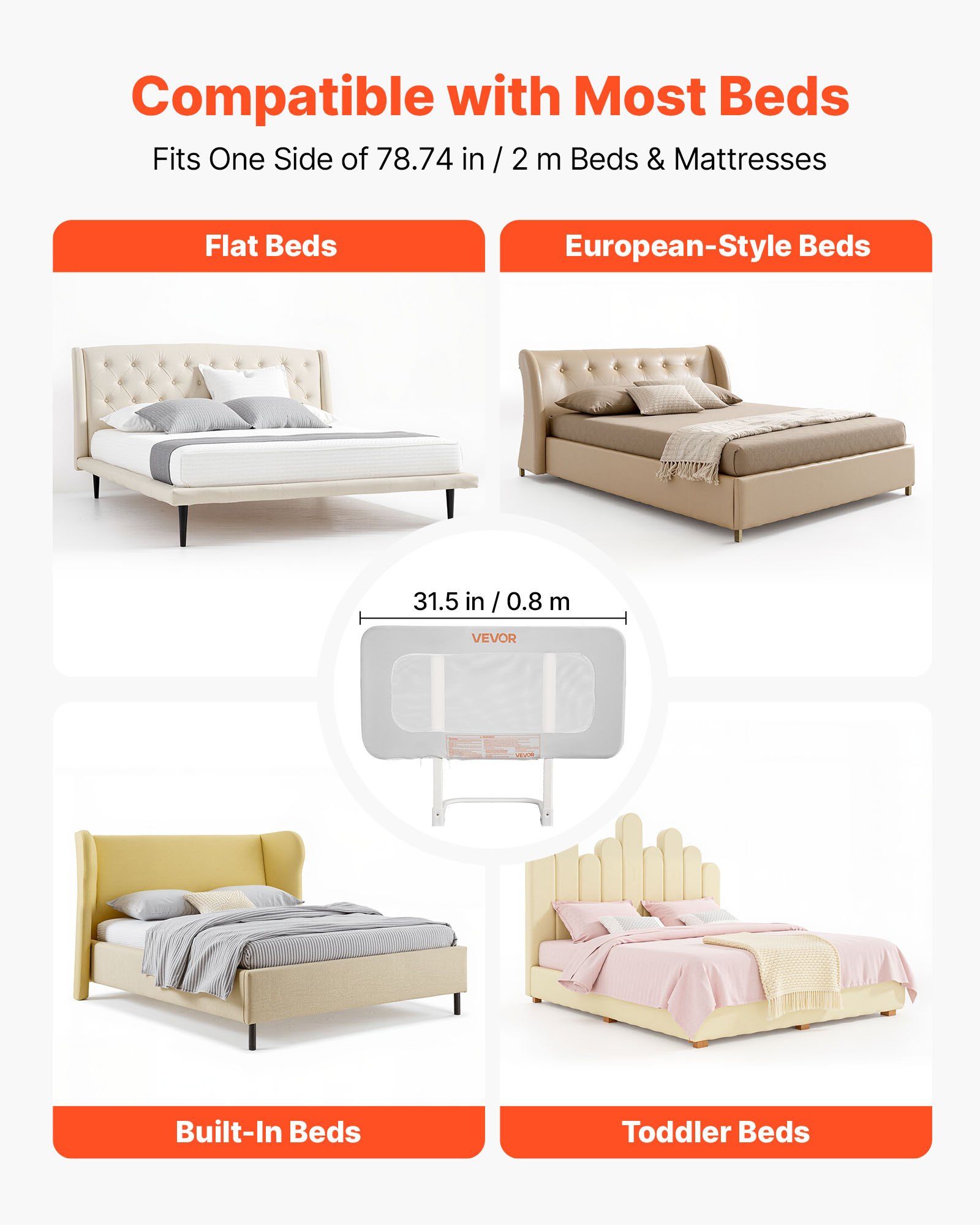 VEVOR Bettgitter, Bettschutzgitter mit verstärktem Eisenrohr und Oxford-Stoff, 45-67 cm höhenverstellbares Kinderbettgitter, Kinderbettschutzgitter, Rausfallschutz für Kinderbett, Etagenbett