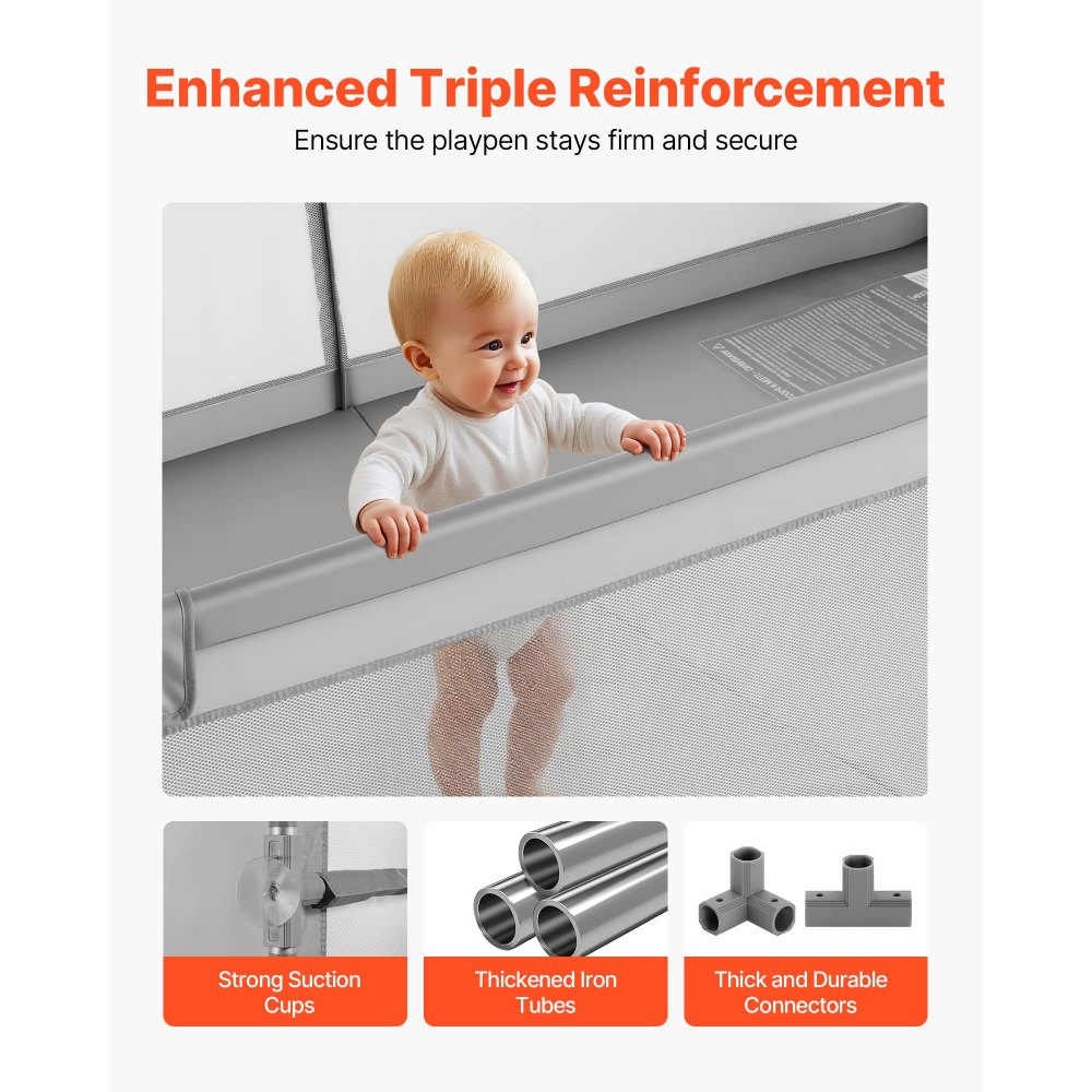 VEVOR Baby Playpen, 2000 x 1490mm Large Toddlers Playpen, Indoor/Outdoor Baby Fence Play Yard with 50 Ocean Balls, Zippered Door & Breathable Mesh, No-Gap Safety Activity Center for Babies Toddlers