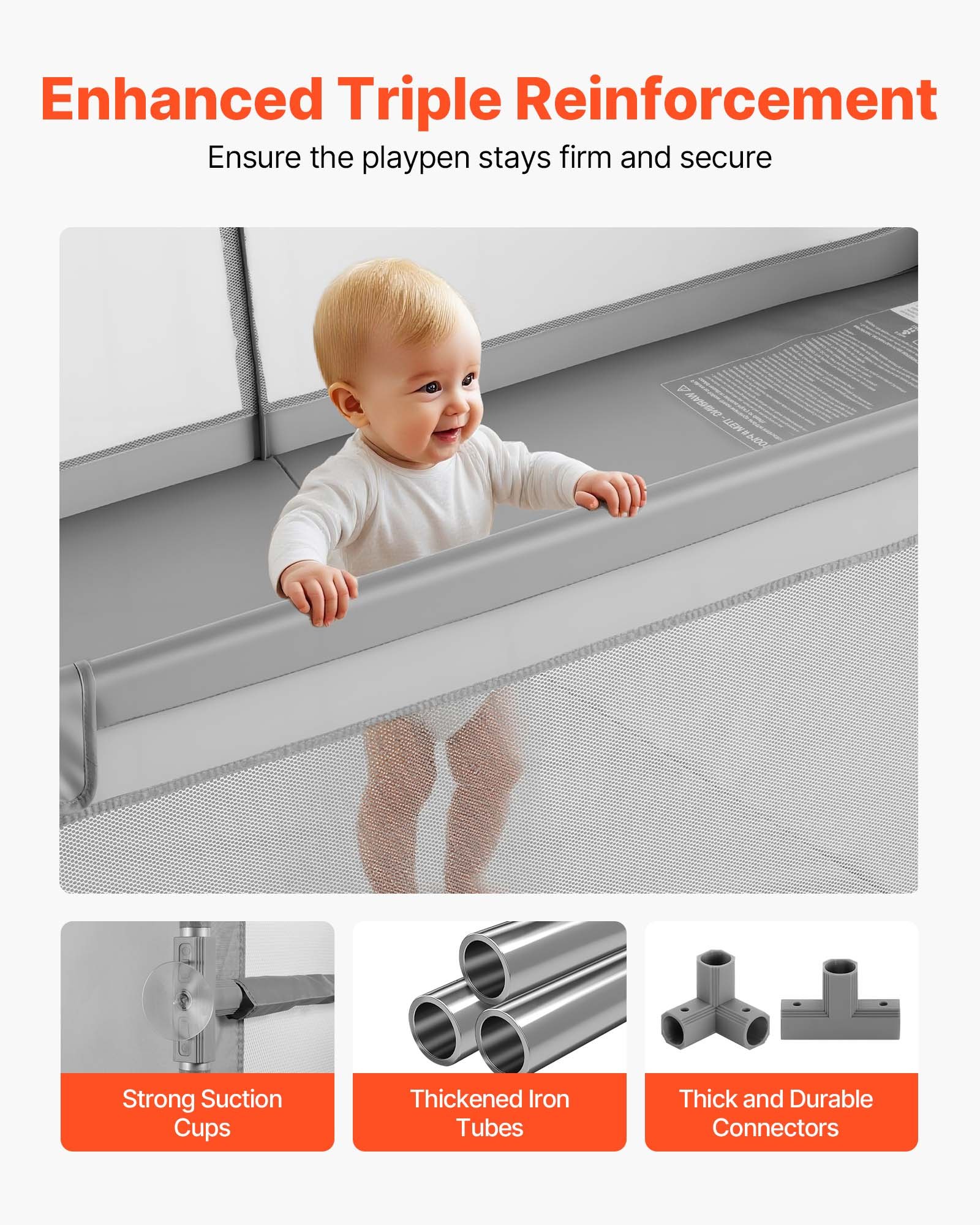 VEVOR Baby-Laufstall, 200x149 cm, Spielstall für Kinder, Zaun-Spielplatz für drinnen & draußen mit 50 Ozeanbällen, Tür mit Reißverschluss & atmungsaktivem Netz, Sicherheits-Aktivitätszentrum