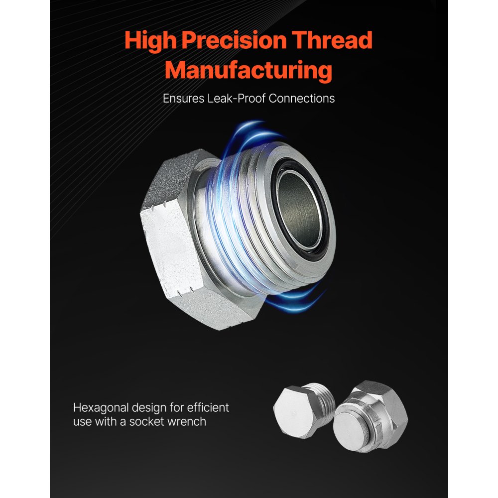VEVOR 64-teiliges DIN-Hydraulikfittings, Industriehydraulikkappe & -stopfen, Schlauch- & Rohrfitting-Set, Kappen- & Stopfen-Set mit Präzisionsgewinde, Armaturenbrettgrößen 14/16/18/22/26/30/36